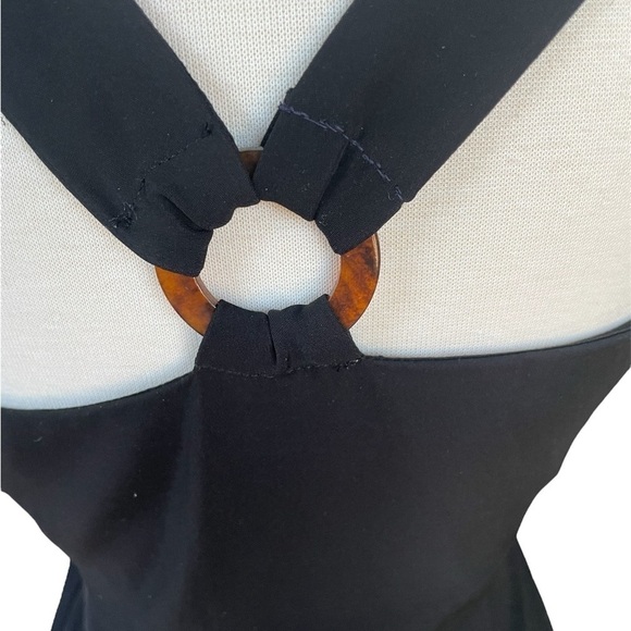 Zara Surplice Wrap Dress Tortoise Shell O-Ring Dress In Black Size Small - Picture 4 of 8